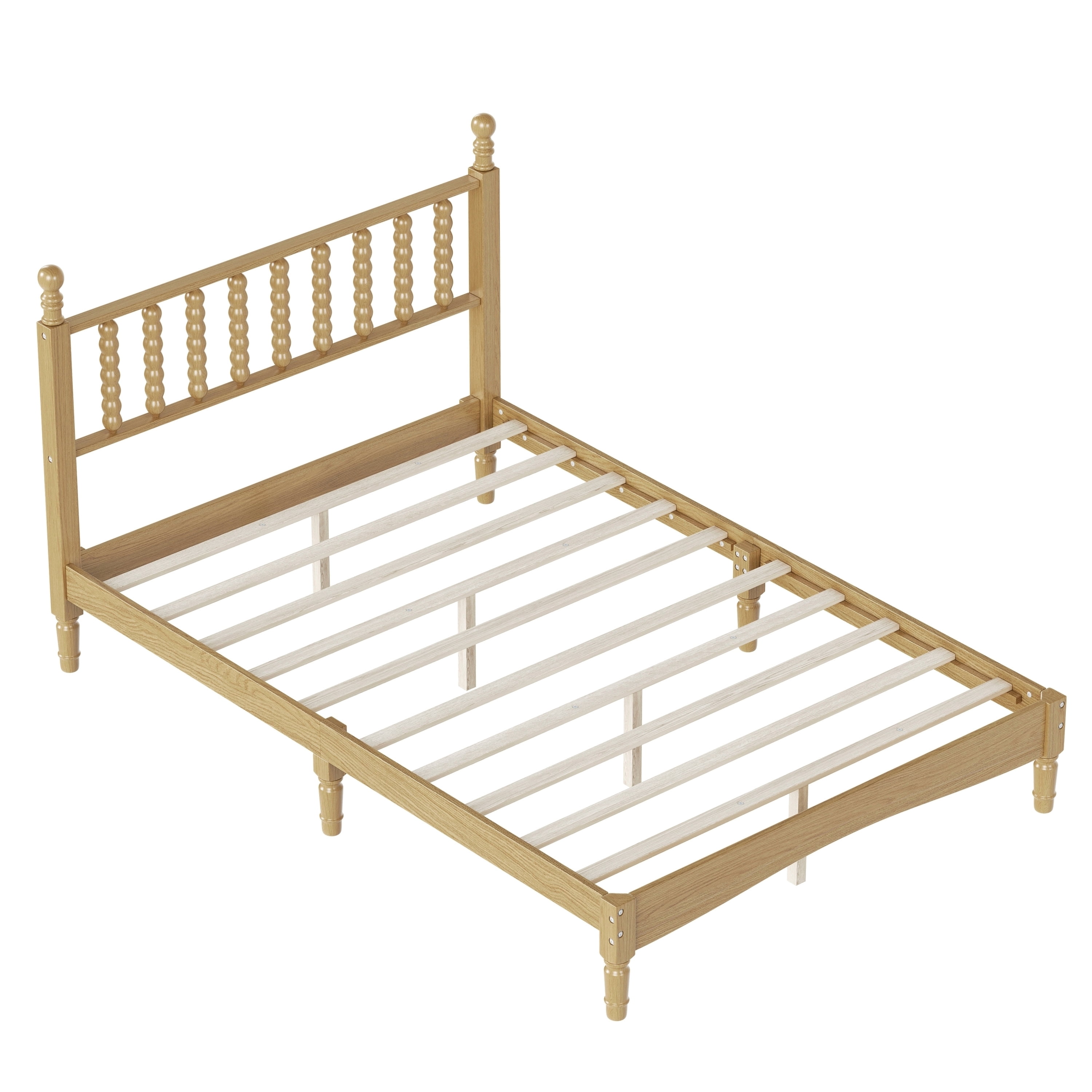 Homy Casa Full Size Solid Wood Platform Bed with Gourd Shaped Headboard, Natural Finish, Sturdy Slat Support, Easy Assembly