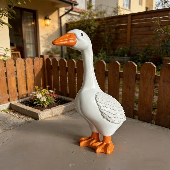Qiopertar Statue Figurine d'Oie Blanche, Ornement de Jardin et de Patio Résistant aux Intempéries, Déco Charmante pour Porche, Pelouse, Cour
