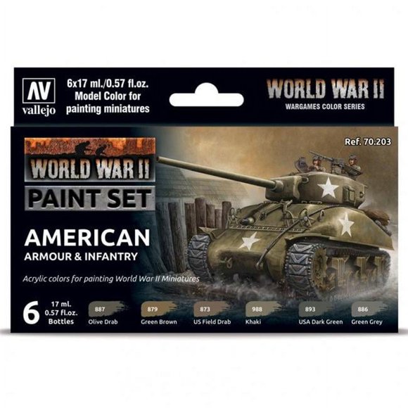 vallejo VJP70203 World War II American Armour & Infantry Paint Set