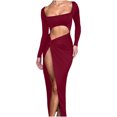thumbnail image 1 of FcBaudy Robe à Manches Longues à Encolure Carrée, Robes de Printemps pour Femmes, Robes pour Femmes Mode Femmes Printemps Robe Décontractée Unie Robe à Manches Longues Robe Femme, 1 of 5