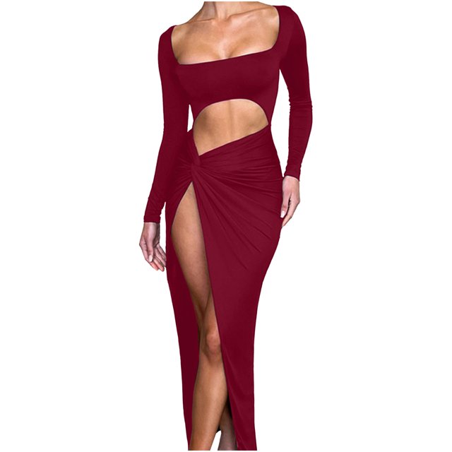 FcBaudy Robe à Manches Longues à Encolure Carrée, Robes de Printemps pour Femmes, Robes pour Femmes Mode Femmes Printemps Robe Décontractée Unie Robe à Manches Longues Robe Femme