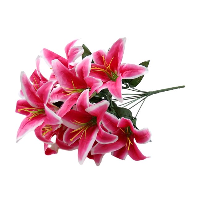 mmirethe Low Maintenance Artificial Lilium Flower Realistic Appearance And Long-lasting deep pink 5Set