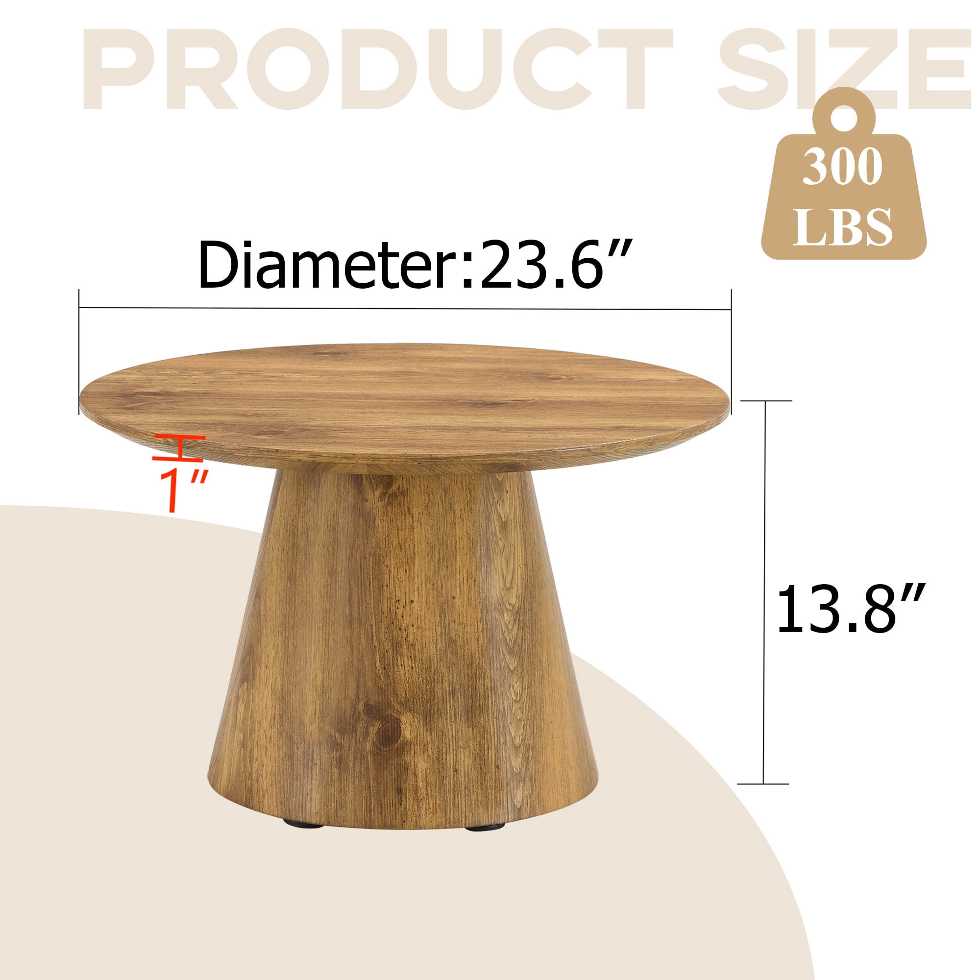 Noble House 23.6" Round Coffee Table,Minimalist Design,Wood