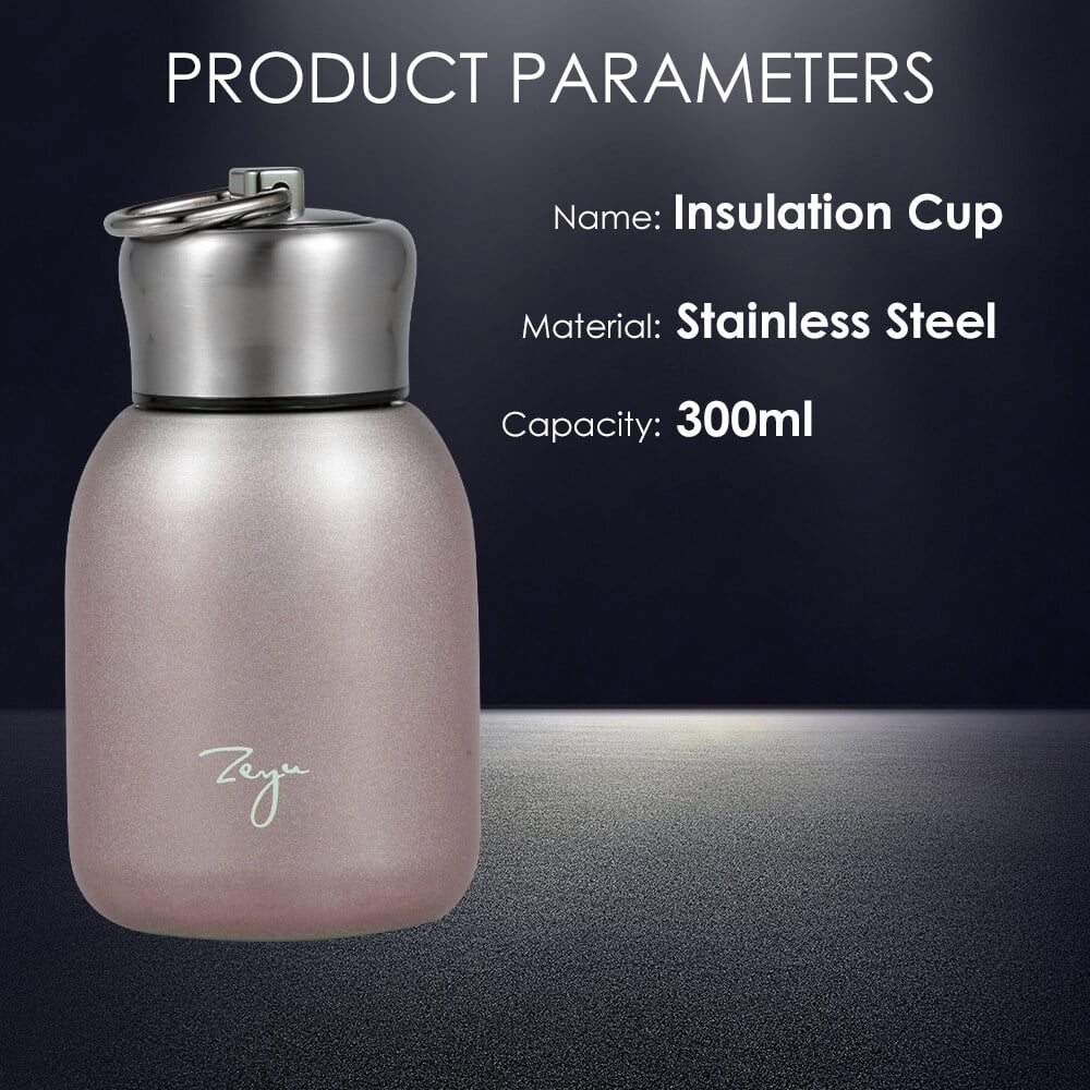 Amdohai Water Bottle Stainless Steel Matte 300ml Vacuum Insulated Small Water Bottle for Kid Lid with Hook