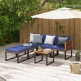 thumbnail image 2 of Costway 6pcs Patio Acacia Wood Conversation Sofa Seat Set Ottomans Table Outdoor Navy, 2 of 9