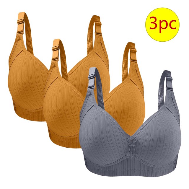 Lolmot Bras for Women, 3PC Womans Large Size Solid Color Without Steel Ring Gathering Comfortable Bras Daily Bra
