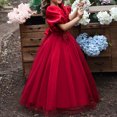 thumbnail image 4 of EINCcm Robe d'Été pour Filles, Robes de Princesse pour Filles, Robes d'Été pour Filles à Manches Courtes Robe de Princesse Robe à Queue Fleurie Robe Tutu, pour Enfants Bébé Fille, Rouge, 11-12 Ans, 4 of 7