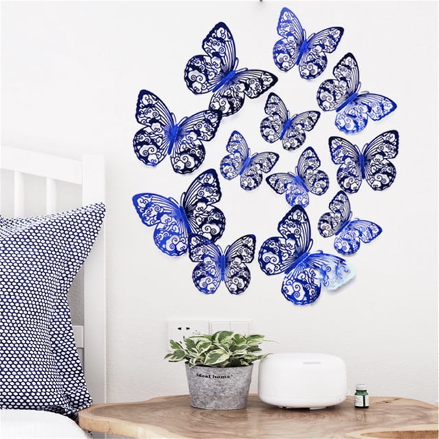 TIMIFIS Décoration Maison 12 Pcs Autocollant Mural Papillon Creux Texture Métal 3D DecorFall