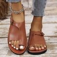 thumbnail image 2 of Womens Flat Sandals Slip on Toe Ring Buckle Strap Open Toe Thick Sole Summer Beach Leather Sandals Orange, 2 of 9