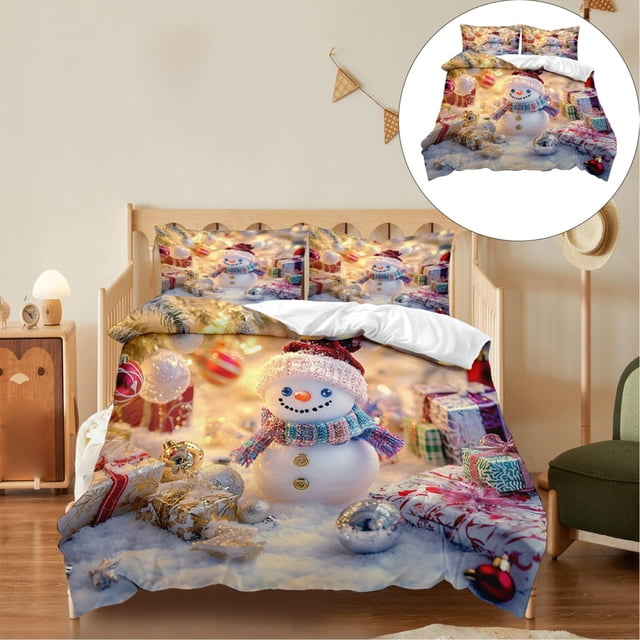 Christmas Decor Four-Piece Set Christmas Bedding Set Santa And Pattern Duvet Cover With Pillowcase Set Size Christmas Print Duvet Cover Set four pieces beddings