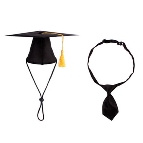 SHISUYAN 2pcs of One Set Pet Graduation Collar Set Adorable Cat Hat Tie Suit Pet Party Supplies (Black)