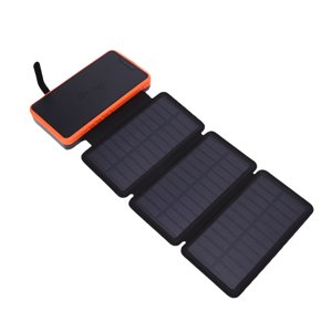 20000mAh Solar Power Bank, Efficient Wireless Power Bank with Tri Fold Solar Panel & LED Light & Double USB Output, Waterproof External Battery Pack for Phone Tablet Outdoor