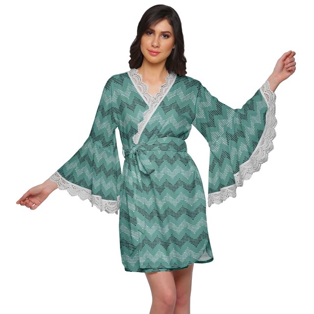 Moomaya Peignoir en Coton pour Femmes Robe de Chambre Imprimée Courte Peignoir de Douche Nuptiale