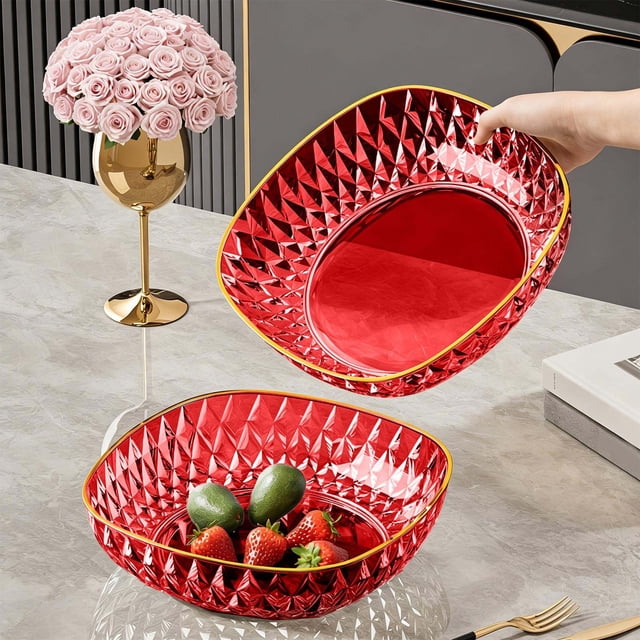 Plateau à Légumes - Panier à Salade et Bol en Plastique, Ustensile de Cuisine Égouttable, Récipient à Collations Polyvalent, Rouge, JKODE