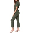 thumbnail image 4 of Unique Bargains Combinaison Short pour Femme à Col Rabattu, Boutonnée, Taille à Nouer, Cargo, 4 of 7