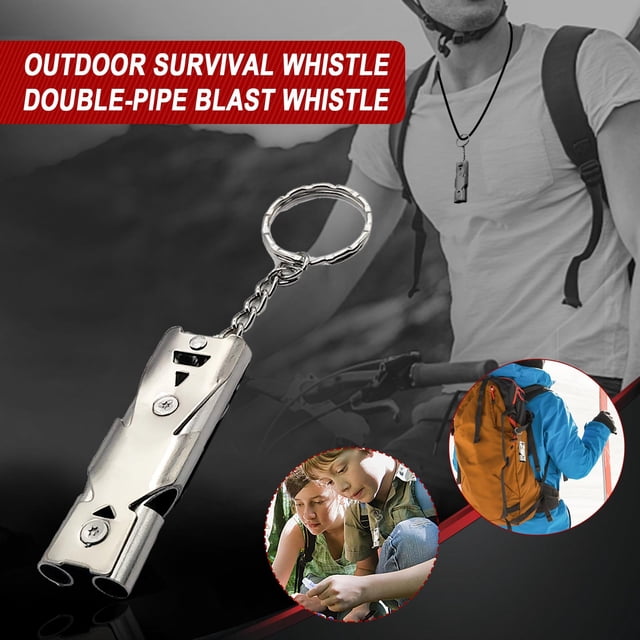EGNMCR Sifflet de Survie Extérieur en Acier Inoxydable pour Camping et Randonnée à Double Tube à Haute Fréquence le Sifflet