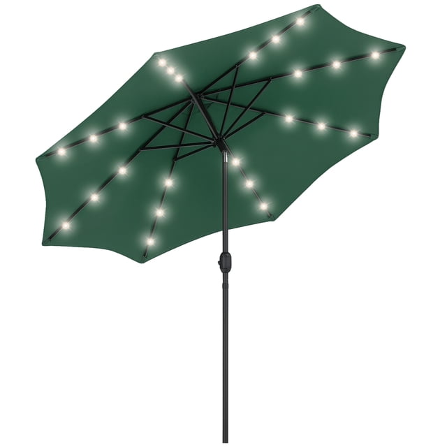 Outsunny 9ft Solar Patio Umbrella with LED Lights Tilt Canopy, Green