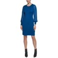 thumbnail image 4 of DKNY Robe Fourreau pour Femmes, Bleu Sarcelle, Extensible, Côtelée, Transparente, Non Doublée, Manches Blouson, Col Ras du Cou, Longueur Genou, pour le Travail, m, 4 of 6