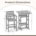 thumbnail image 3 of Costway Ensemble de Bar de Patio 3 Pcs en HDPE Fauteuils avec Table Haute Carrée Repose-Pieds Dossier Gris, 3 of 10