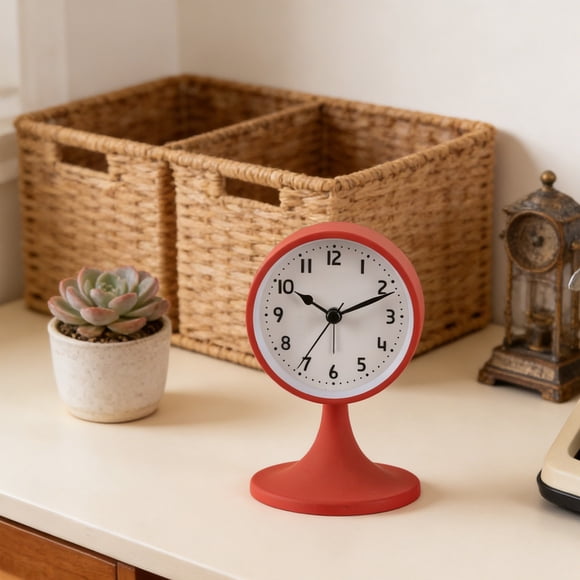 Horloge de Table Ronde Minimaliste Silencieuse à Quartz pour Bureau, Chambre, Salon, Étagère de Bureau, Déco Maison, Manteau Moderne, Table de Nuit, Cadeau, Déco de Table, Garde-Temps, Horloge Silencieuse pour la Maison, Cadeau, Déco de Table, Paquet Cadeau
