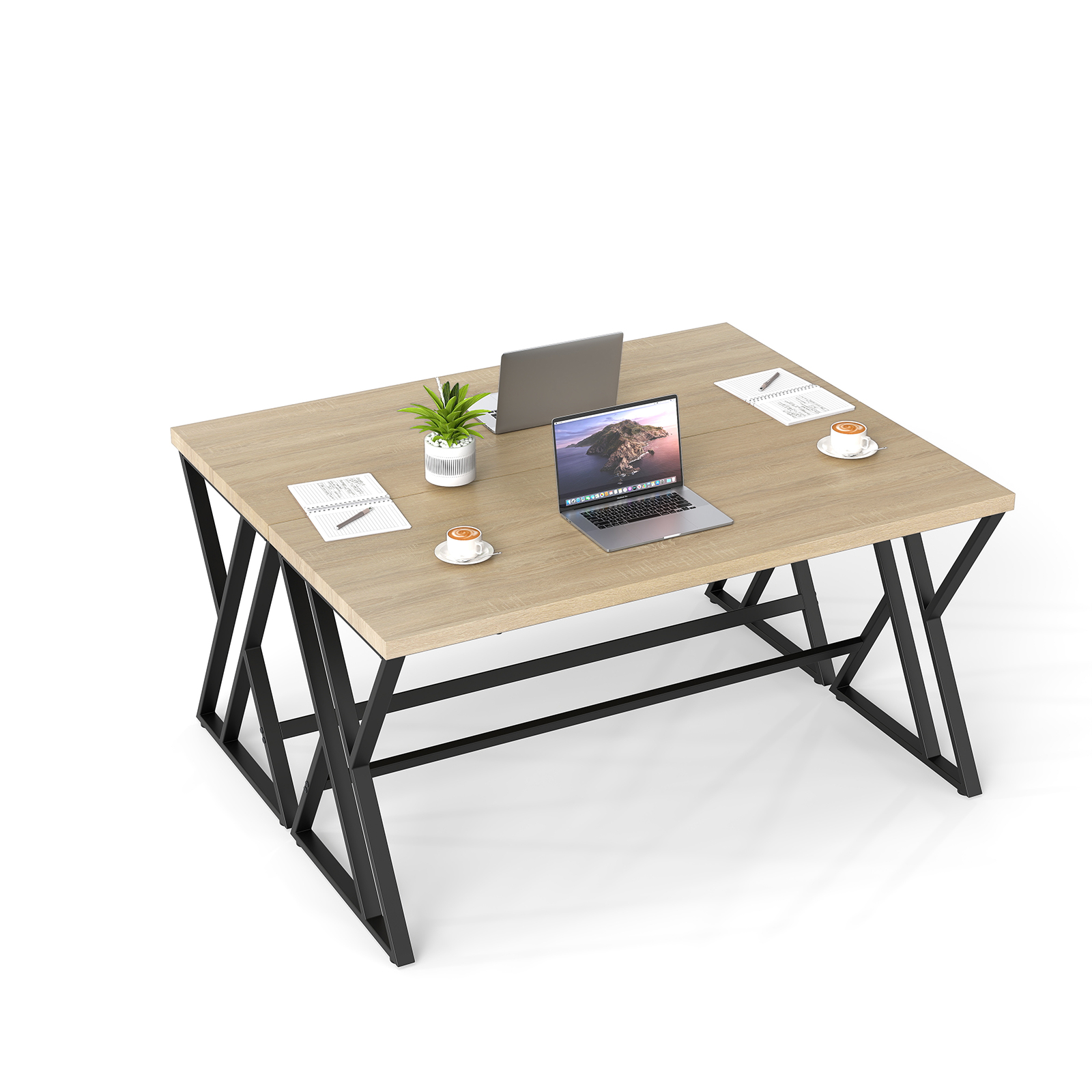 Gymax 2PCS 59'' Computer Desk Large Industrial Home Office Desk w/Heavy-duty Metal Frame