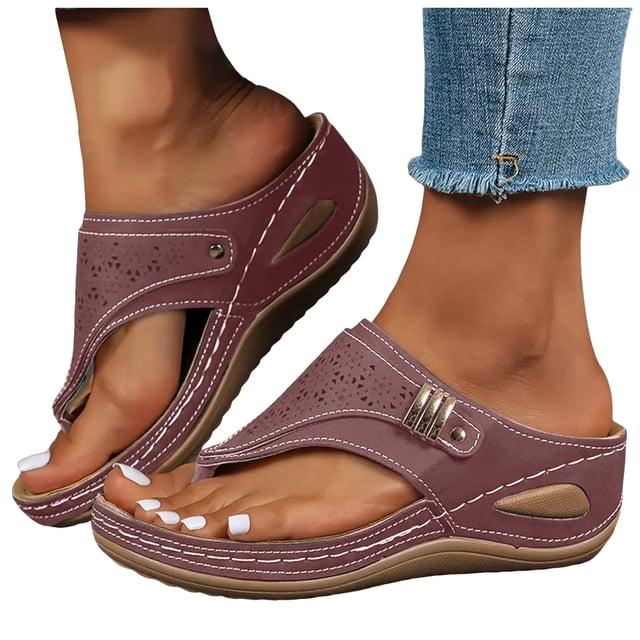 Orthopedic Wedge Flip Flops for Women 2025 Comfortable Arch Support Orthofeet Wide Slides Sandals