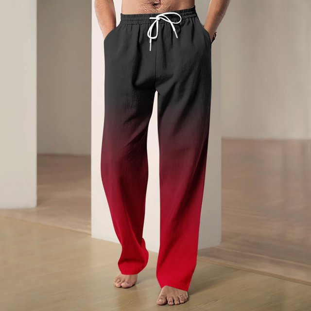 RXIRUCGD Pantalon Décontracté pour Homme à Cordon, Taille Élastique, Couleur Dégradée, Longueur, Rouge, Taille : L