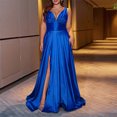 thumbnail image 2 of Pisexur Robe de Cocktail pour Femme à Col en V Profond Sans Manches, Robes d'Invitée de Mariage, Robe de Soirée Fluide de Couleur Unie, Tunique Fendue, Robe Maxi, Robes Grande Taille pour Femmes aux Formes, TG-4TG, 2 of 2
