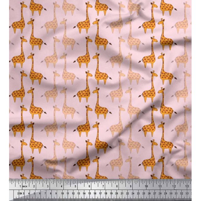 Soimoi Poly Crepe Fabric Giraffe Kids Print Fabric by The Yard 52 Inch Wide