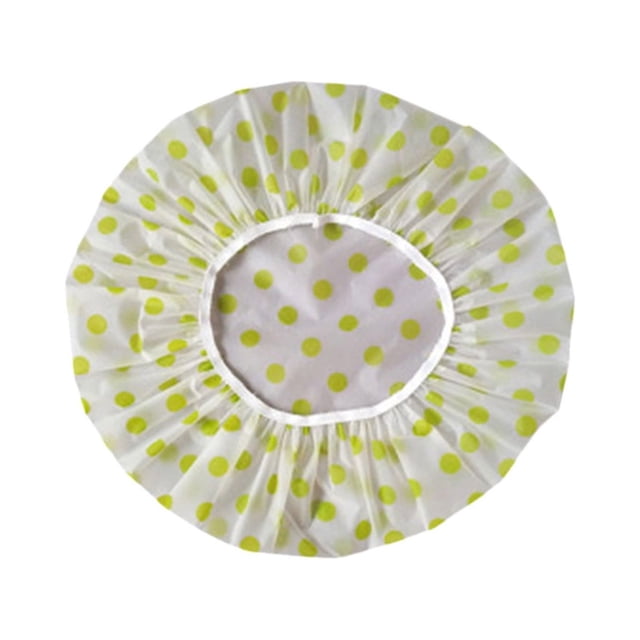 Birdeem Bonnet de Douche Réutilisable, Bonnet de Douche 2 Pcs avec Motif Multicolore à Pois Jaunes sur Fond Blanc. le Bonnet a une Bande Élastique pour un Ajustement Sûr et une Extensibilité Maximale de 44 cm (17,32 Pouces). Idéal pour Empêcher les Cheveux de Mouiller sous les Douches, Il Est Pliable pour la Commodité en Voyage. Convient pour une Utilisation dans les Douches, les spas, les salons de Coiffure et pendant le Maquillage Ou le Lavage du Visage.