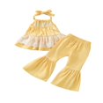 thumbnail image 2 of 2022 2Pcs Little Girls Outfit  Sweet Style Lace Splicing Sleeveless Hanging Neck Tops + Solid Color Long Bell-bottomed Pants Set, 2 of 7