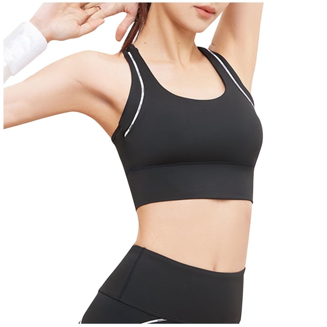 Virmaxy Womens High Impact Sports Bra Shock-Absorbing Gathering Collection and Complementary Breast Color Matching Edging No Wear Sports Bra Black-1 M