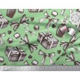 thumbnail image 1 of Soimoi Crepe Silk Fabric Ribbons,Gift Box & Wine Bottle Party Print Fabric by Yard 42 Inch Wide, 1 of 3