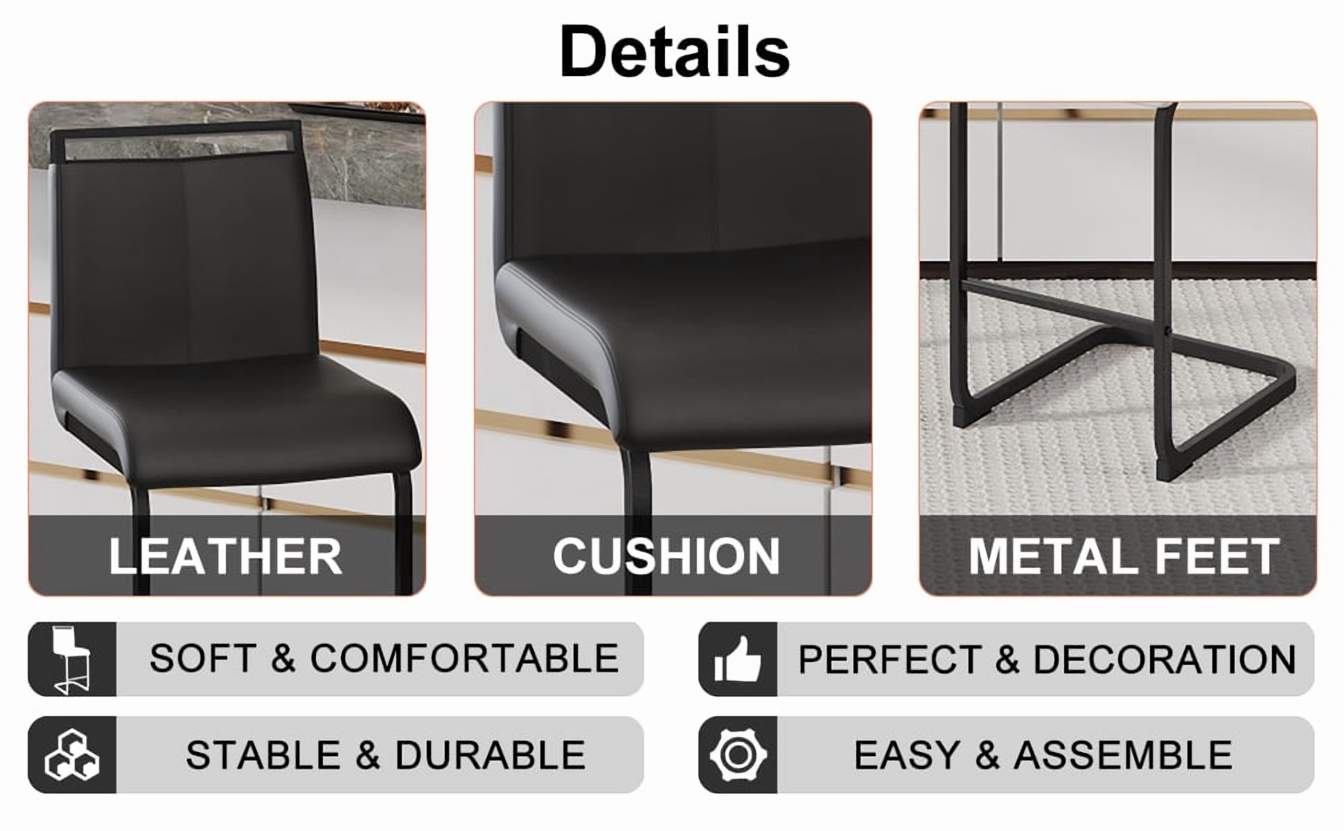 Noble House Ensemble de 2 tabourets de bar moderne, cuir PU noir avec cadre métallique, dossier ergonomique de 38" et pieds antidérapants, noir