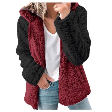 B91xZ Veste en Polaire Grande Taille pour Femmes, Chaude pour l'Hiver, à Capuche, Rouge P