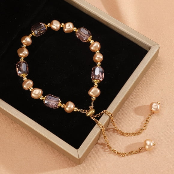 VVQ French Style Pearl Bracelet, Crystal Hand String for Women, Aventurine Beaded Bracelet Jewelry, Freshwater Pearl Bracelet with Toggle Clasp for Senior Sense Boudoir