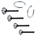 thumbnail image 1 of BodyJ4You 6PCS Nose Rings Studs Hoop 20G Stainless Steel Black Bone Pin Body Piercing Jewelry (0.8mm), 1 of 6