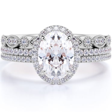 JeenMata Unique 2 Carat Real Moissanite Wedding Trio Ring Set with Engagement Ring and 2 Wedding Bands in 18k Gold Plating for Women