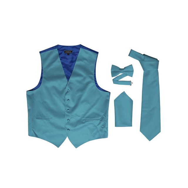 Omega Button Vest Formal 4 piece Dress Kit - Aqua Blue - Medium