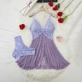 thumbnail image 2 of Fiaer , Ensembles de Nuisette à Volants à Col en V Profond Ouvert à l'Avant pour Femmes, Robe de Lingerie en Dentelle en Maille Transparente avec String 2 Pcs, Grande Taille Tendance à Bretelles Spaghetti Nuisette Tenue de Nuit Violet P, 2 of 3