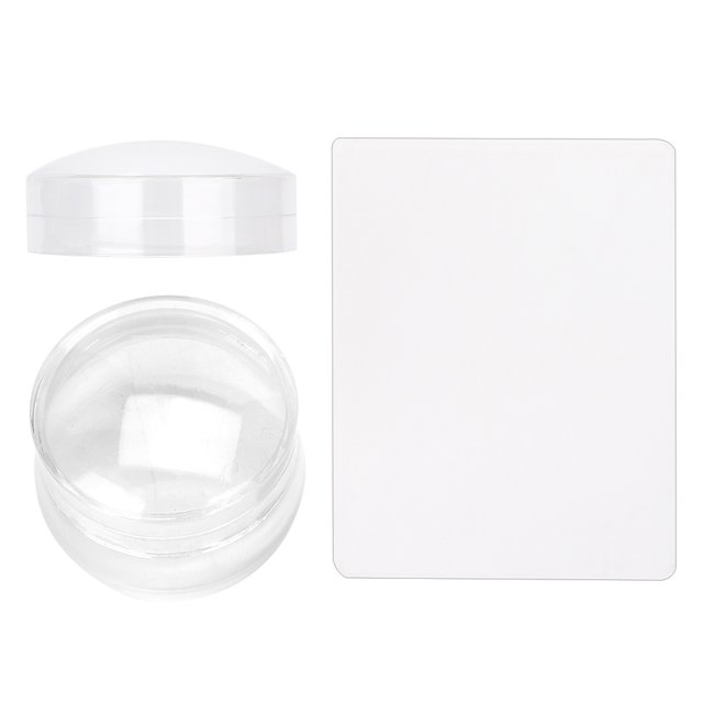 2pcs Silicone Nail Art Sceau Timbre avec Racleur Nail Art Décoration Outil Kit (Blanc Transparent)