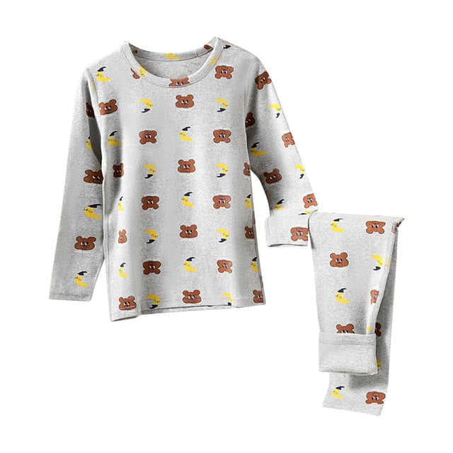 PMVFHDE Pyjama d'Été pour Fille, Mode Décontractée pour Enfants, Imprimé, Long, Tenue d'Intérieur Gris, 4-5 Ans