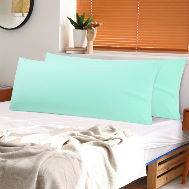PiccoCasa 2 Pcs Body Pillowcases Microfiber Envelope Long Pillowcover, Standard Spa Blue