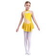 thumbnail image 1 of Oyolan Robe de Patinage Artistique pour Filles, Sans Manches, à Strass et Fleurs, avec Paillettes, Empiècement en Maille, Robe de Ballet et de Patinage à Roulettes, Jaune, 16, 1 of 7