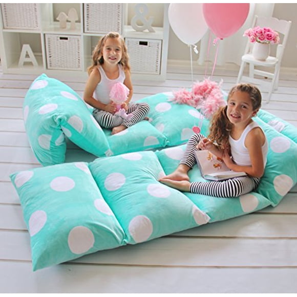 Butterfly Craze Housse de Coussin de Sol (5 Coussins Grand Requis) - Parfait pour Enfants & Coussin de Sol pour Lire Jouer - Pois Aqua, Grand