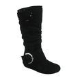 thumbnail image 1 of Women's Casual Flat Heel Side Zip Wide Calf Knee High Mid-Calf Boots Shoes ( Black, 7.5 ), 1 of 5