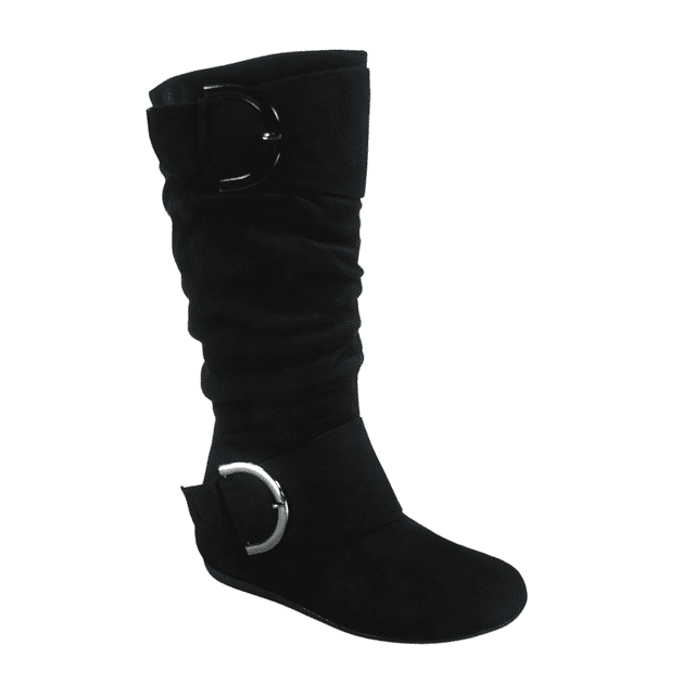 Women's Casual Flat Heel Side Zip Wide Calf Knee High Mid-Calf Boots Shoes ( Black, 7.5 )