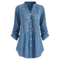 thumbnail image 1 of Heliisoer Women's Plus Size Contrast Lace V Neck Rolling Sleeve Shirts Blouse Tops, 1 of 5