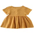 thumbnail image 3 of Baby Girl Cotton Linen Solid Color  Neck Button Casual Summer Dress, 3 of 5