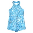 thumbnail image 4 of Yanarno Combinaison Short de Danse pour Filles, Col Licou, Paillettes, Rumba Samba, Combinaison de Danse, Fête de Noël, Bleu Pâle, 8, 4 of 5